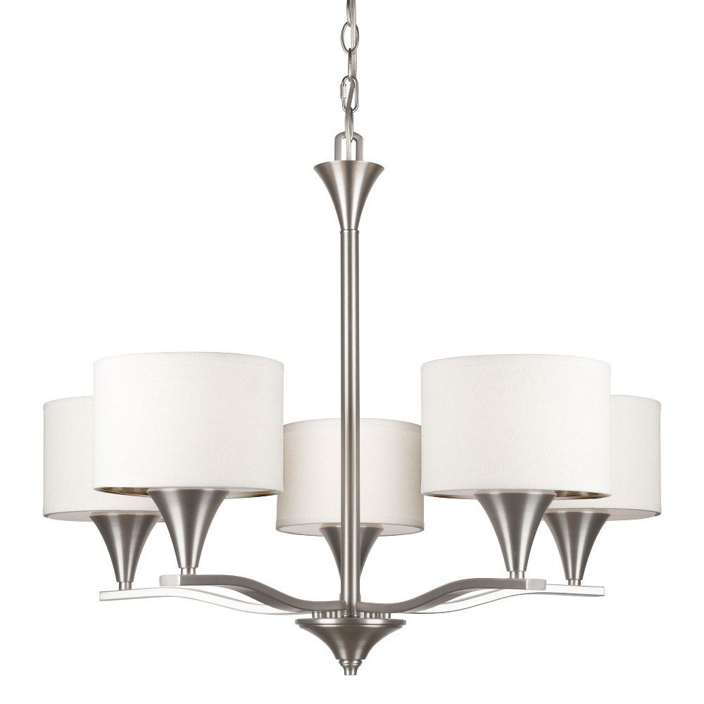 Forte Lighting-7102-05-55-Ute - 5 Light Chandelier-23 Inches Tall and 28 Inches Wide   Brushed Nickel Finish with Off White Linen Shade