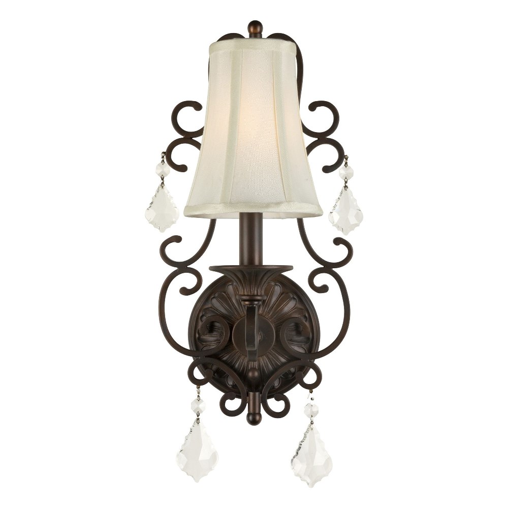 Forte Lighting-7484-01-32-Pau - 1 Light Wall Sconce-14.75 Inches Tall and 8 Inches Wide   Antique Bronze Finish with Off White Linen Shade