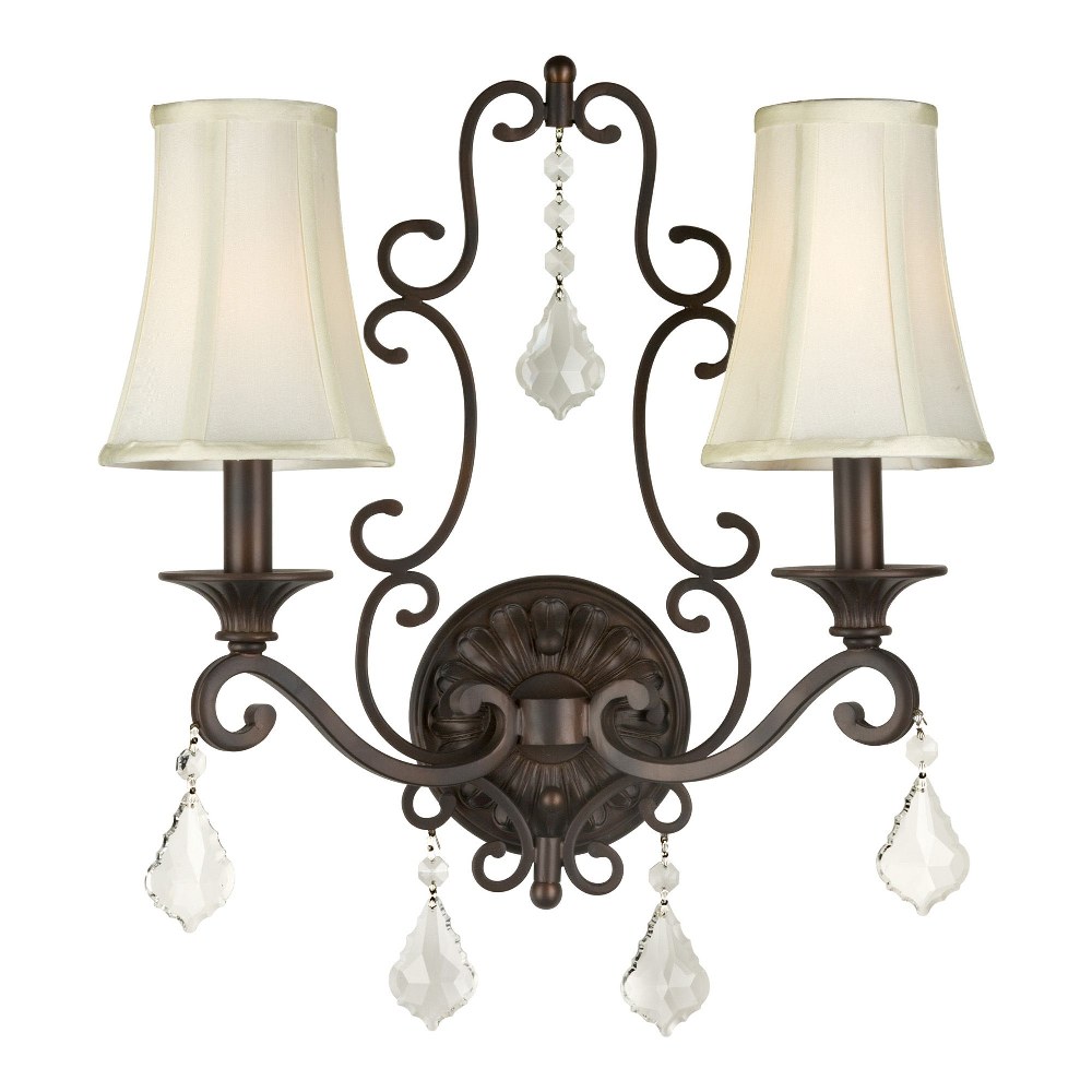 Forte Lighting-7484-02-32-Pau - 2 Light Wall Sconce-14.75 Inches Tall and 16 Inches Wide   Antique Bronze Finish with Off White Linen Shade