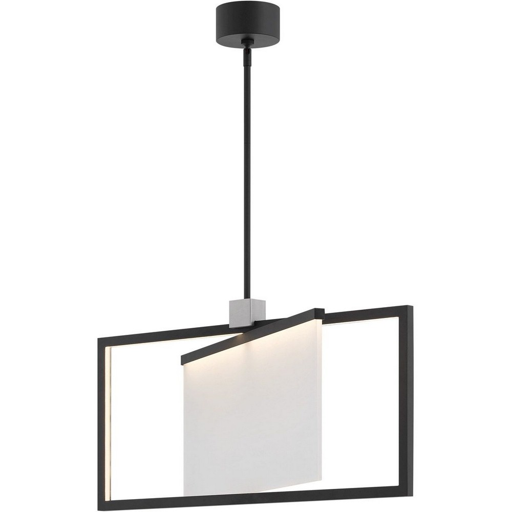 Fredrick Ramond Lighting-32504BLK-Folio-42W 1 LED Chandelier-30 Inches Wide by 15.5 Inches Tall   Black Finish with Sandblasted Acrylic Glass