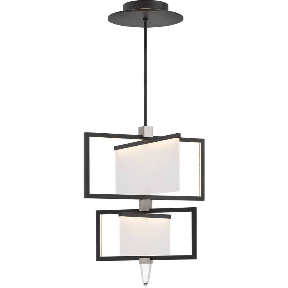 Fredrick Ramond Lighting-32506BLK-Folio-66W 1 LED 2-Tier Chandelier-25 Inches Wide by 29.25 Inches Tall   Black Finish with Sandblasted Acrylic Glass