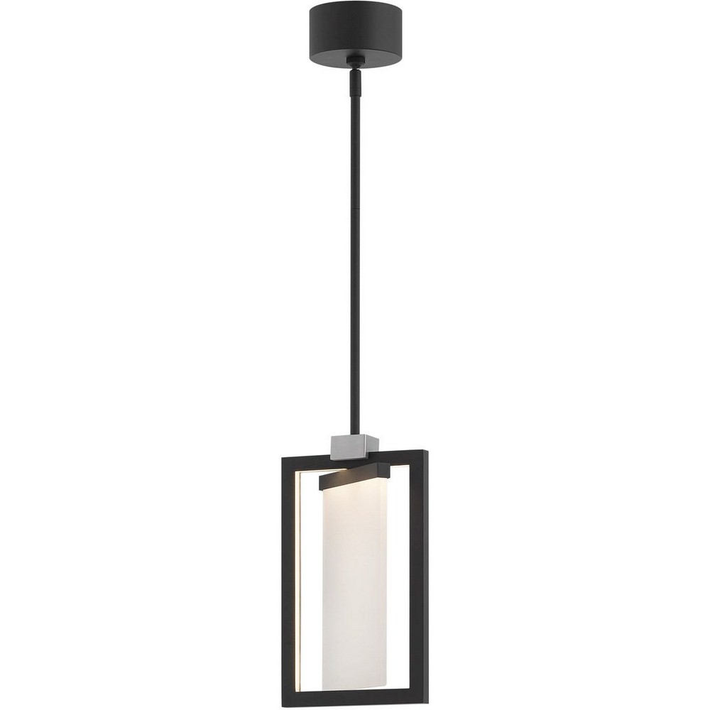 Fredrick Ramond Lighting-32507BLK-Folio-18W 1 LED Pendant-8 Inches Wide by 14 Inches Tall   Black Finish with Sandblasted Acrylic Glass