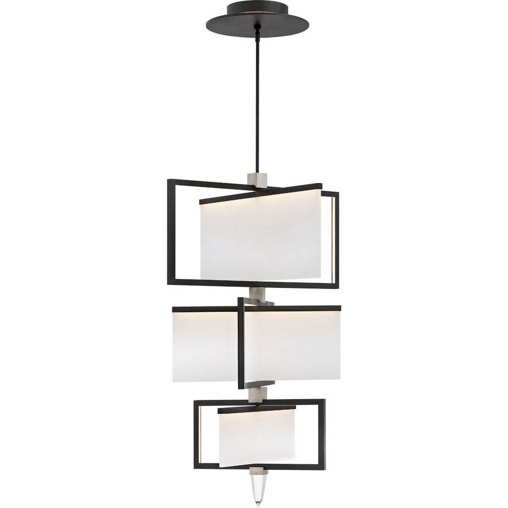 Fredrick Ramond Lighting-32508BLK-Folio-108W 1 LED 3-Tier Chandelier-30 Inches Wide by 44.5 Inches Tall   Black Finish with Sandblasted Acrylic Glass