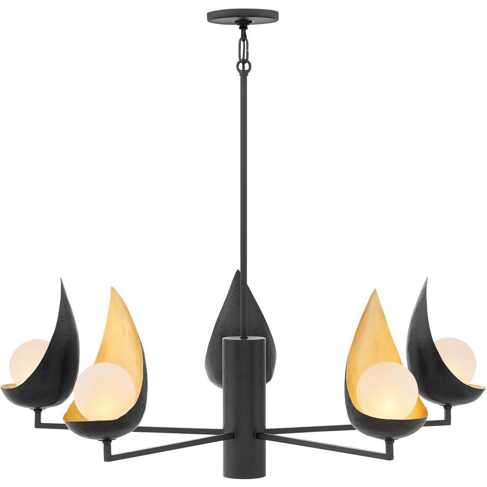 Fredrick Ramond Lighting-47905BLK-Ren-Six Light Chandelier-36 Inches Wide by 14 Inches Tall   Black Finish with Faux Alabaster Glass
