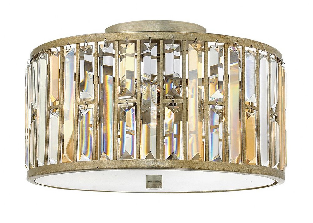 Fredrick Ramond Lighting-FR33731SLF-Gemma-Three Light Flush Mount-16.5 Inches Wide by 9.25 Inches Tall Silver Leaf  Vintage Bronze Finish