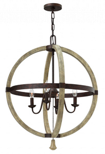Fredrick Ramond Lighting-FR40564IRR-Middlefield-4 Light Rustic Medium Orb Chandelier with Wood and Metal Design-24 Inches Wide by 30 Inches Tall   Iron Rust Finish