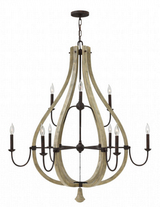 Fredrick Ramond Lighting-FR40578IRR-Middlefield-9 Light Rustic Large Open Frame 2-Tier Chandelier with Wood and Metal Design-41 Inches Wide by 45.5 Inches Tall   Iron Rust Finish