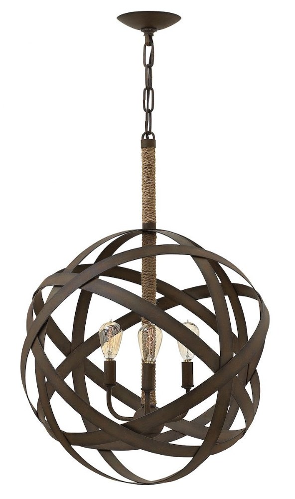 Fredrick Ramond Lighting-FR40703VIR-Carson-3 Light Small Orb Chandelier with Metal and Rope Design-19 Inches Wide by 26 Inches Tall   Vintage Iron Finish