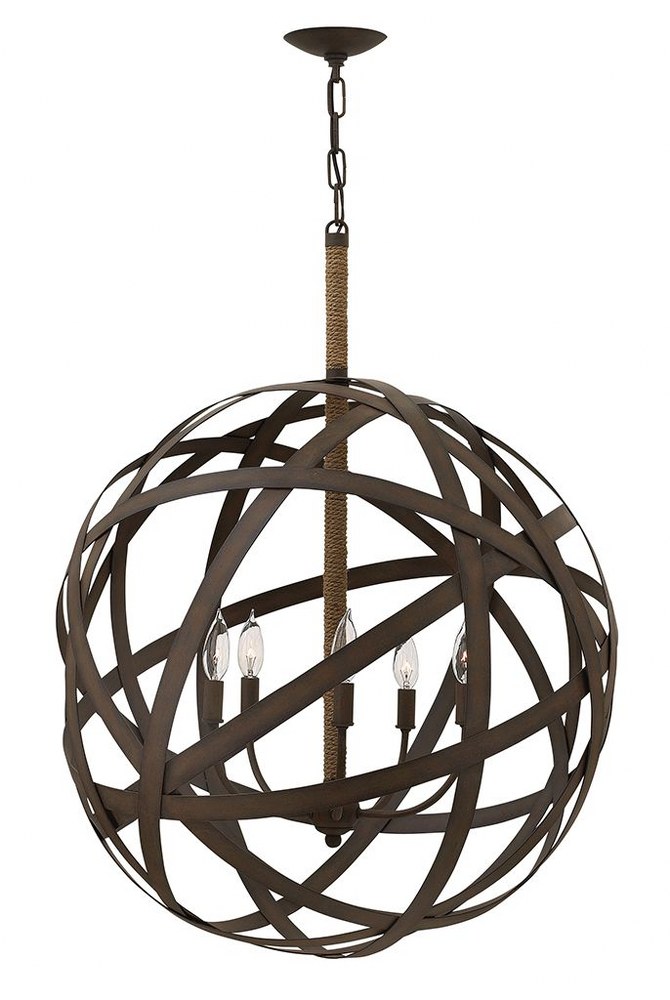 Fredrick Ramond Lighting-FR40705VIR-Carson-5 Light Medium Orb Chandelier with Metal and Rope Design-26.5 Inches Wide by 33.25 Inches Tall   Vintage Iron Finish