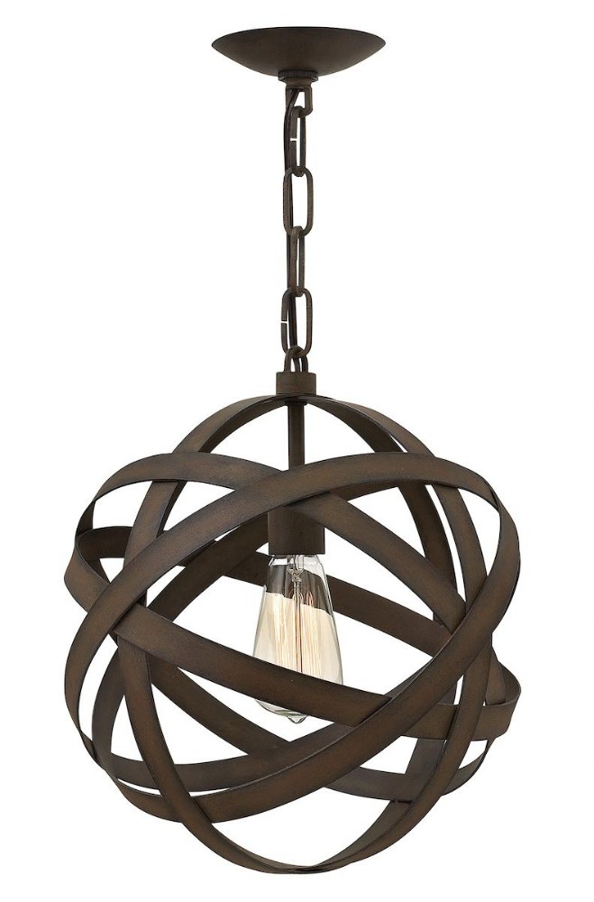 Fredrick Ramond Lighting-FR40707VIR-Carson-1 Light Small Orb Pendant with Metal and Rope Design-12.5 Inches Wide by 14.25 Inches Tall   Vintage Iron Finish