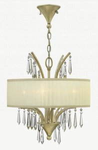 Fredrick Ramond Lighting-FR40774SLF-Camilla - Four Light Chandelier   Silver Leaf Finish with Ivory Pleated Chiffon Shade with Clear Crystral