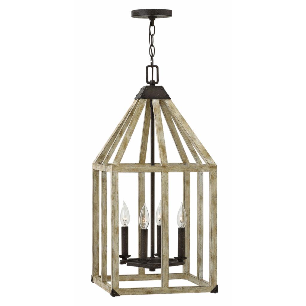 Fredrick Ramond Lighting-FR41203IRR-Emilie-4 Light Small Rustic Open Frame Chandelier with White Washed Wood-13 Inches Wide by 28 Inches Tall   Iron Rust Finish