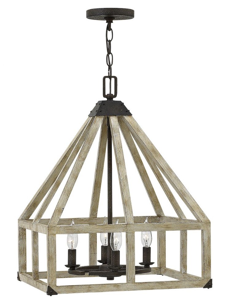 Fredrick Ramond Lighting-FR41204IRR-Emilie-4 Light Medium Rustic Open Frame Chandelier with White Washed Wood-17 Inches Wide by 22.5 Inches Tall   Iron Rust Finish