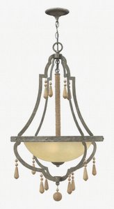 Fredrick Ramond Lighting-FR42284DIR-Cordoba-Three Light Invert Foyer-22 Inches Wide by 36 Inches Tall   Distressed Iron Finish with Antique Etched Glass