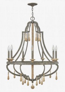 Fredrick Ramond Lighting-FR42287DIR-Cordoba-7 Light Medium Open Frame Bohemian Chandelier with Metal and Wood-30 Inches Wide by 39.5 Inches Tall   Distressed Iron Finish