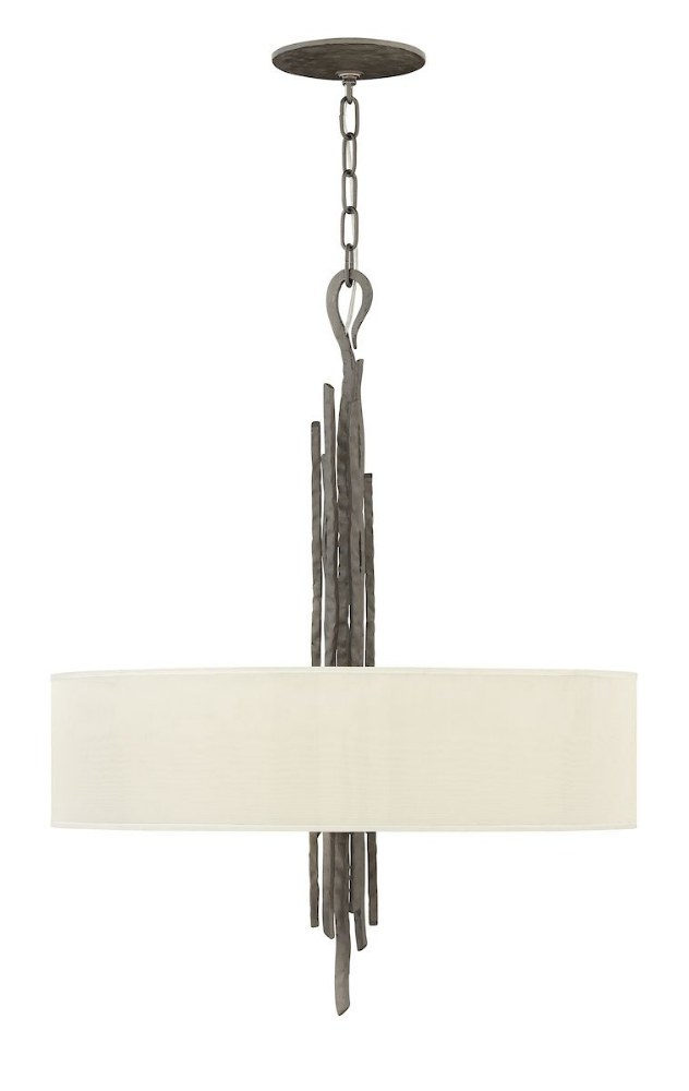 Fredrick Ramond Lighting-FR43415MMB-Spyre-Six Light Pendant-24 Inches Wide by 33 Inches Tall   Metallic Matte Bronze Finish with Organza/Linen Shade