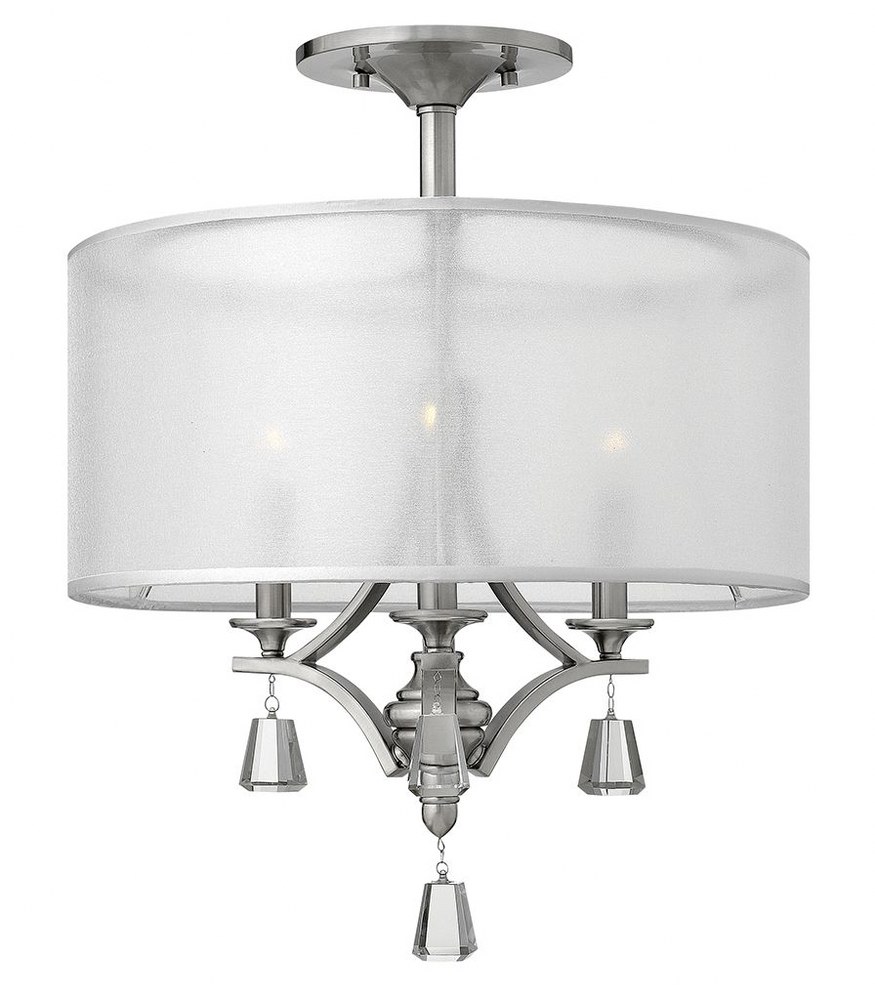 Fredrick Ramond Lighting-FR45601BNI-Mime-Three Light Semi-Flush Mount-17.5 Inches Wide by 22 Inches Tall Brushed Nickel  French Bronze Finish with Amber Sheer Translucent Shade