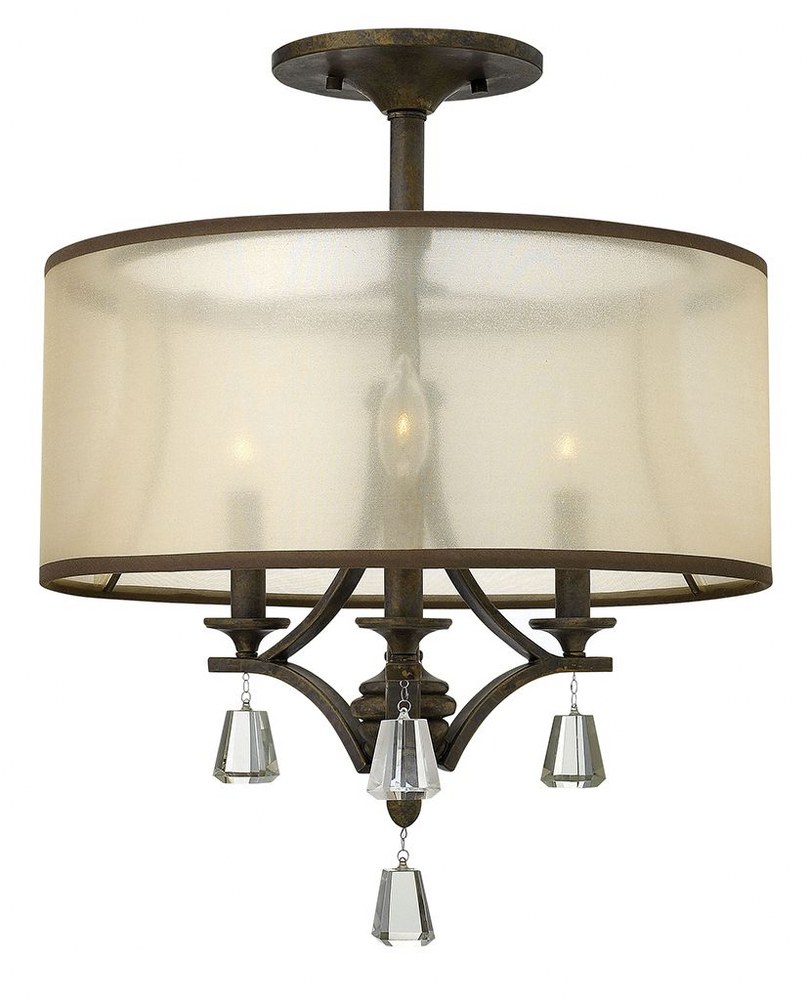 Fredrick Ramond Lighting-FR45601FBZ-Mime-Three Light Semi-Flush Mount-17.5 Inches Wide by 22 Inches Tall French Bronze  French Bronze Finish with Amber Sheer Translucent Shade