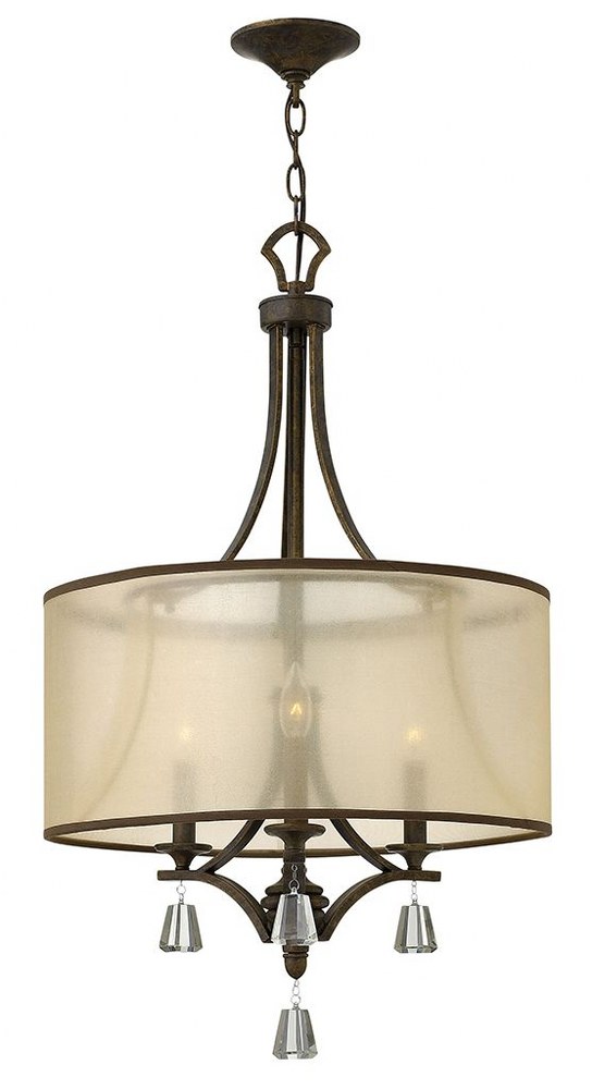 Fredrick Ramond Lighting-FR45606FBZ-Mime-Three Light Chandelier-19 Inches Wide by 32 Inches Tall French Bronze  French Bronze Finish with Amber Sheer Translucent Shade