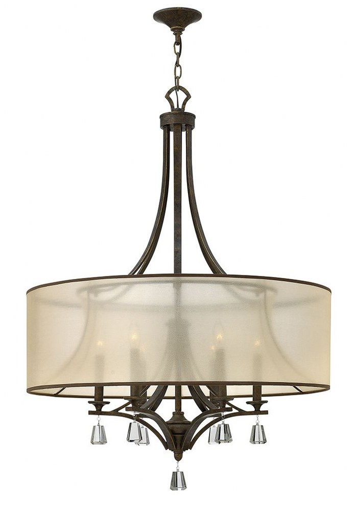 Fredrick Ramond Lighting-FR45608FBZ-Mime-Six Light Foyer-30.25 Inches Wide by 41.25 Inches Tall French Bronze  French Bronze Finish with Amber Sheer Translucent Shade