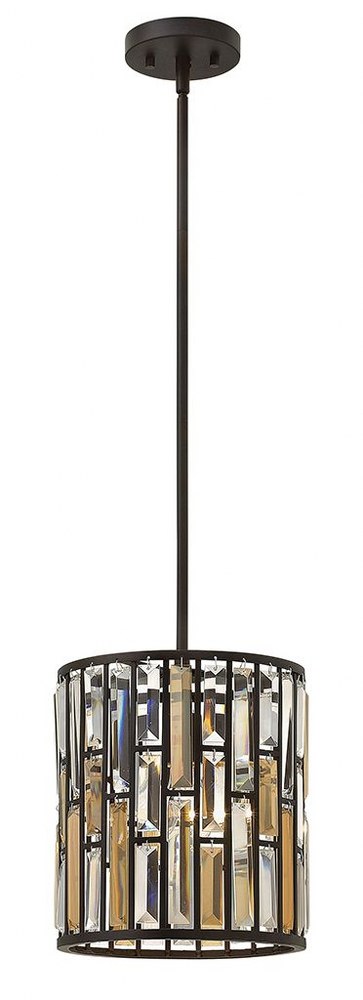Fredrick Ramond Lighting-FR33737VBZ-Gemma-1 Light Contemporary Small Pendant with Prism Crystals-10.25 Inches Wide by 11.75 Inches Tall   Vintage Bronze Finish