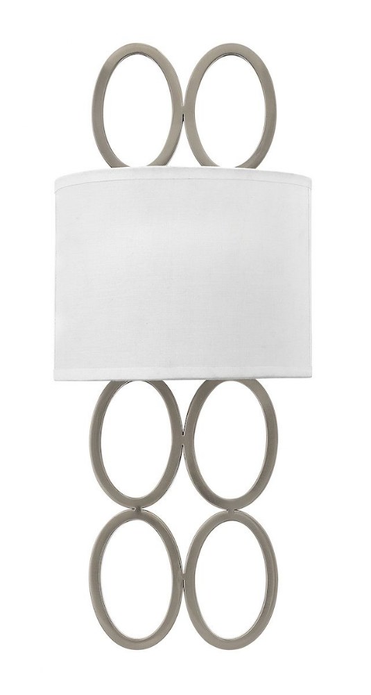 Fredrick Ramond Lighting-FR35600BNI-Jules-2 Light Transitional Wall Sconce with Stamped Oval Design-8.75 Inches Wide by 20 Inches Tall   Brushed Nickel Finish with White Linen Shade