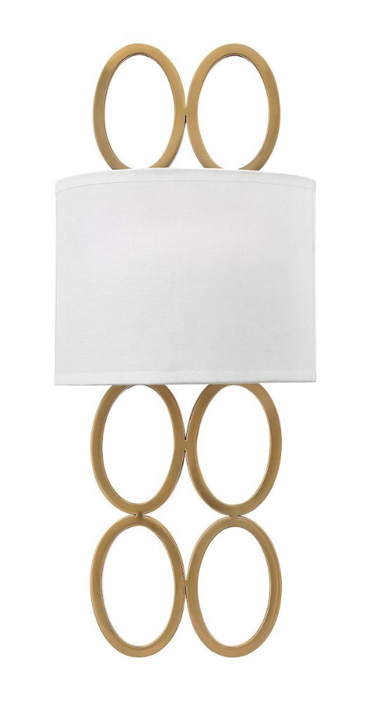 Fredrick Ramond Lighting-FR35600BRG-Jules-2 Light Transitional Wall Sconce with Stamped Oval Design-8.75 Inches Wide by 20 Inches Tall   Brushed Gold Finish with White Linen Shade
