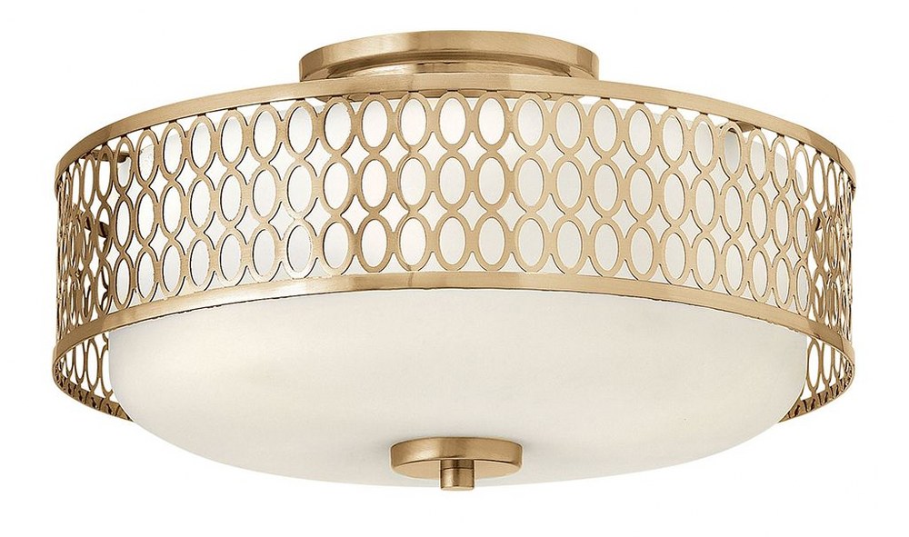 Fredrick Ramond Lighting-FR35601BRG-Jules - 3 Light Transitional Medium Semi-Flush Mount Light with Stamped Oval Design   Brushed Gold Finish with Etched Opal Glass