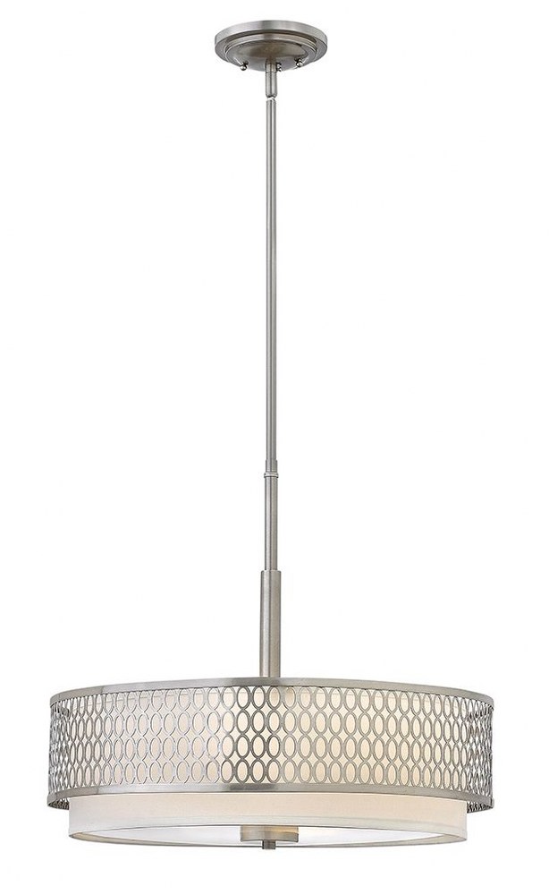 Fredrick Ramond Lighting-FR35603BNI-Jules-Three Light Inverted Pendant-21 Inches Wide by 18.5 Inches Tall   Brushed Nickel Finish with Etched Lens Glass with White Linen Shade