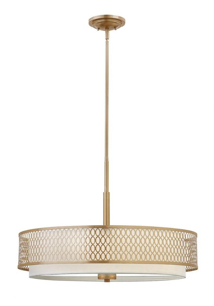 Fredrick Ramond Lighting-FR35604BRG-Jules-3 Light Transitional Large Drum Pendant Light with Stamped Oval Design-26 Inches Wide by 18.5 Inches Tall Brushed Gold  Brushed Gold Finish with Etched Lens G