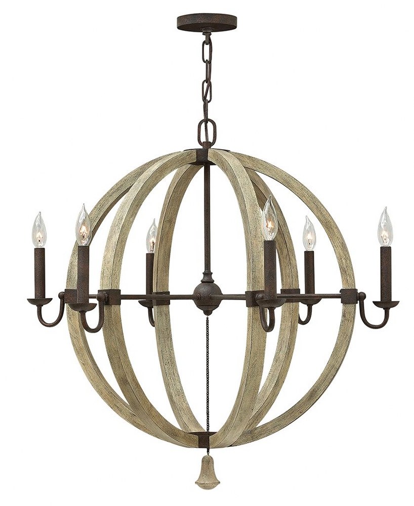 Fredrick Ramond Lighting-FR40566IRR-Middlefield-6 Light Rustic Large Orb Chandelier with Wood and Metal Design-31 Inches Wide by 30 Inches Tall   Iron Rust Finish