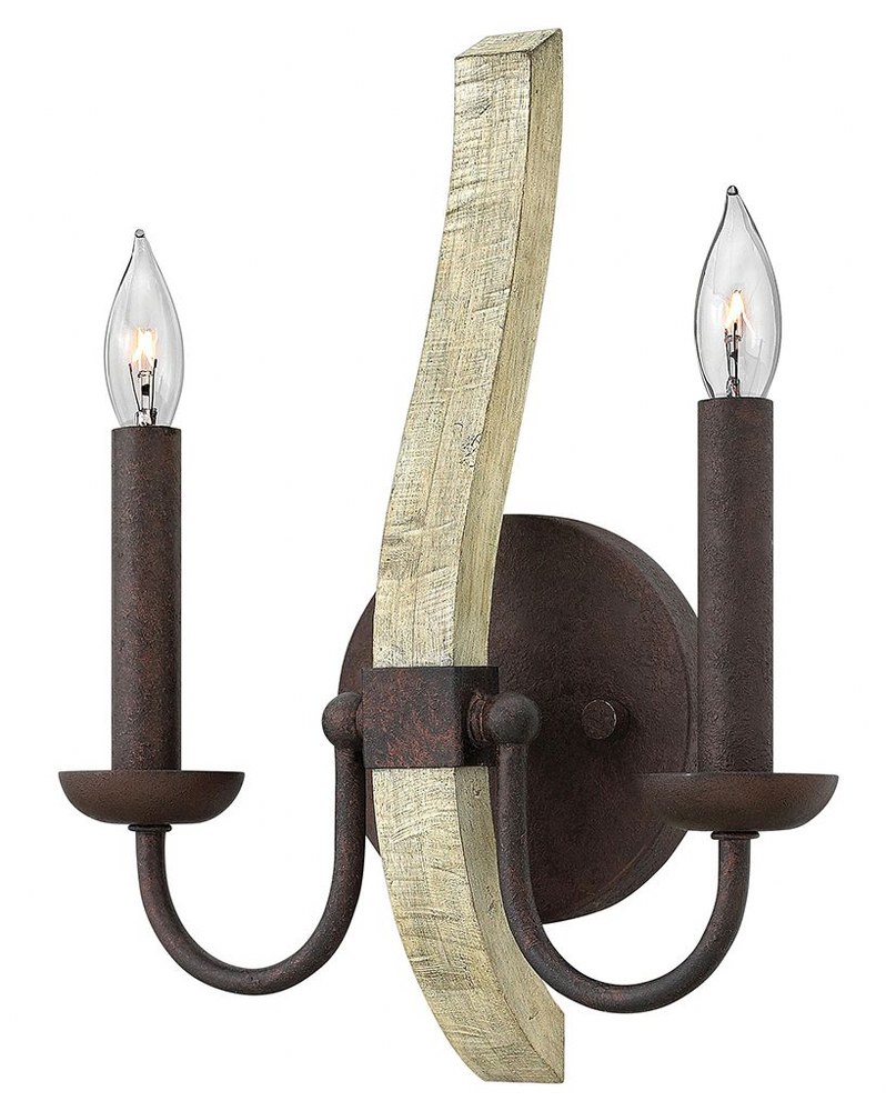 Fredrick Ramond Lighting-FR40572IRR-Middlefield-2 Light Rustic Wall Sconce with Wood and Metal Design-10 Inches Wide by 13.5 Inches Tall   Iron Rust Finish