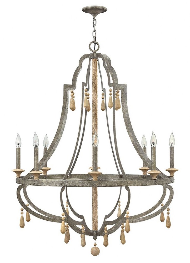 Fredrick Ramond Lighting-FR42288DIR-Cordoba-8 Light Large Open Frame Bohemian Chandelier with Metal and Wood-36 Inches Wide by 47.5 Inches Tall   Distressed Iron Finish