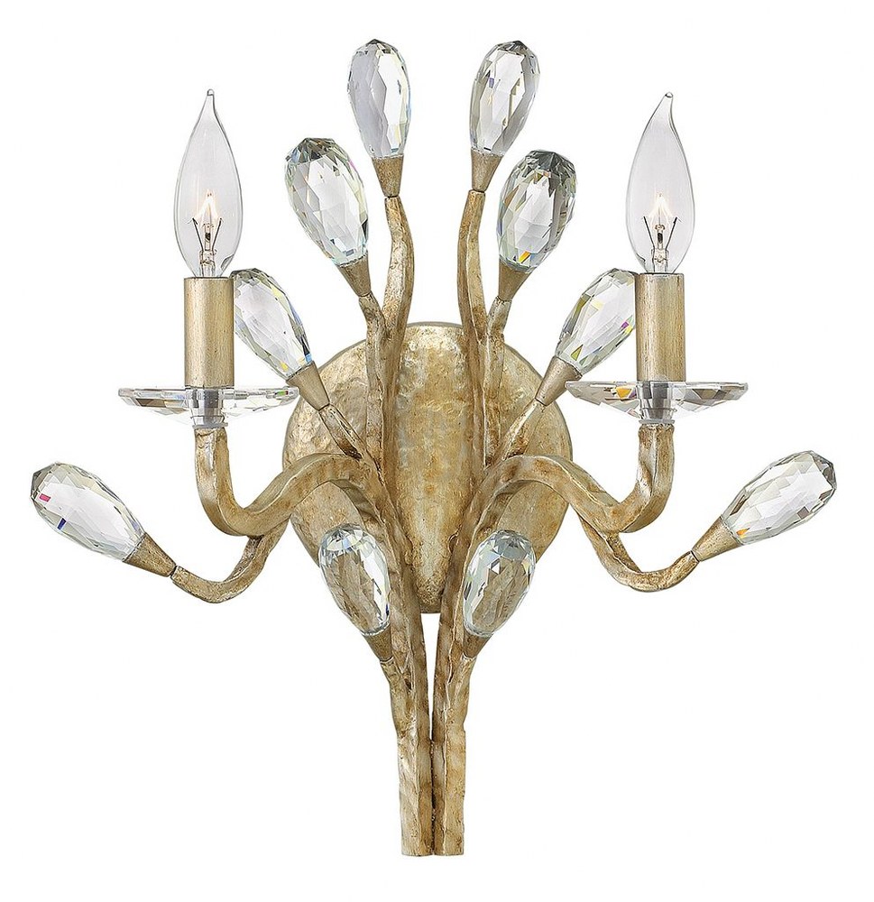 Fredrick Ramond Lighting-FR46802CPG-Eve-2 Light Organic Wall Sconce with Clear Crystal and Metal-14.25 Inches Wide by 15.5 Inches Tall   Champagne Gold Finish