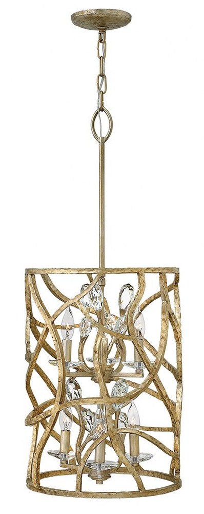 Fredrick Ramond Lighting-FR46805CPG-Eve-6 Light Medium Organic Drum Chandelier with Clear Crystal and Metal-14.5 Inches Wide by 34 Inches Tall   Champagne Gold Finish