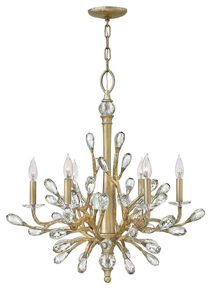 Fredrick Ramond Lighting-FR46806CPG-Eve-6 Light Medium Organic Chandelier with Clear Crystal and Metal-26 Inches Wide by 30 Inches Tall   Champagne Gold Finish