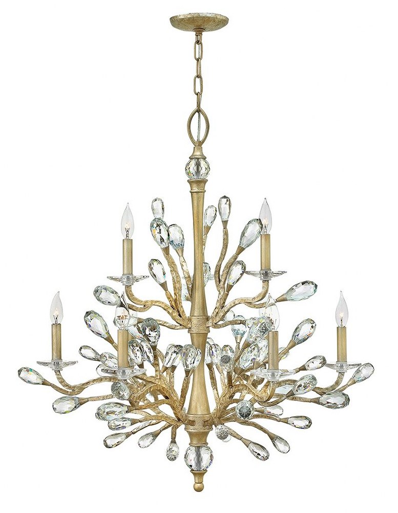 Fredrick Ramond Lighting-FR46809CPG-Eve-9 Light Large Organic 2-Tier Chandelier with Clear Crystal and Metal-33.5 Inches Wide by 36 Inches Tall   Champagne Gold Finish