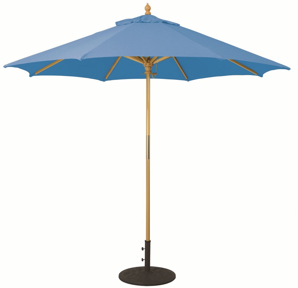 Galtech International-13123-9 Round Umbrella 23: Caribbean Blue LW: Light Wood Suncrylic - Quick Ship