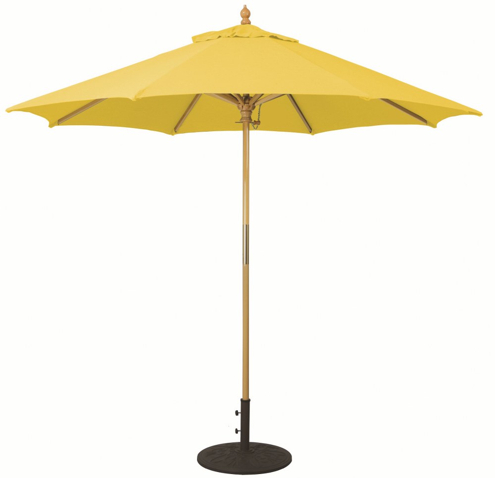 Galtech International-13127-9 Round Umbrella 27: Lemon Yellow LW: Light Wood Suncrylic - Quick Ship