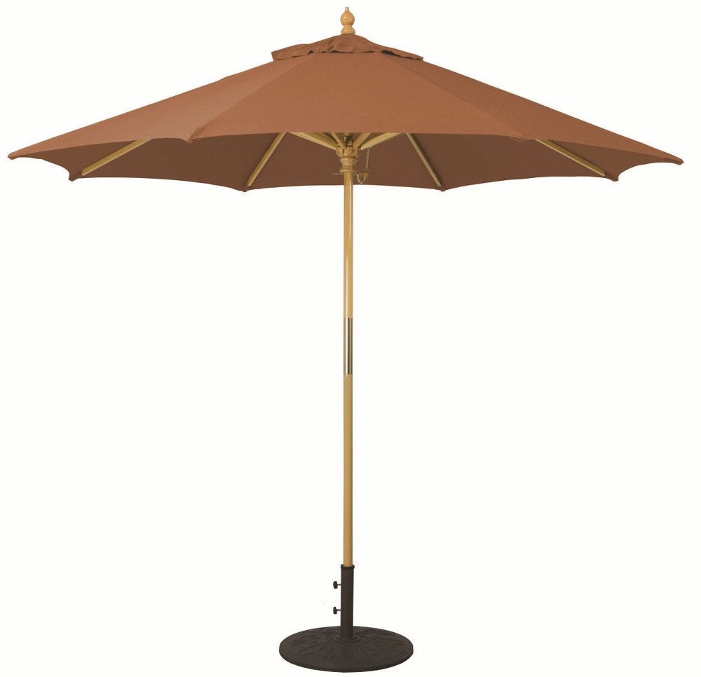 Galtech International-13143-9 Round Umbrella 43: Terra Cotta LW: Light Wood Sunbrella Solid Colors - Quick Ship