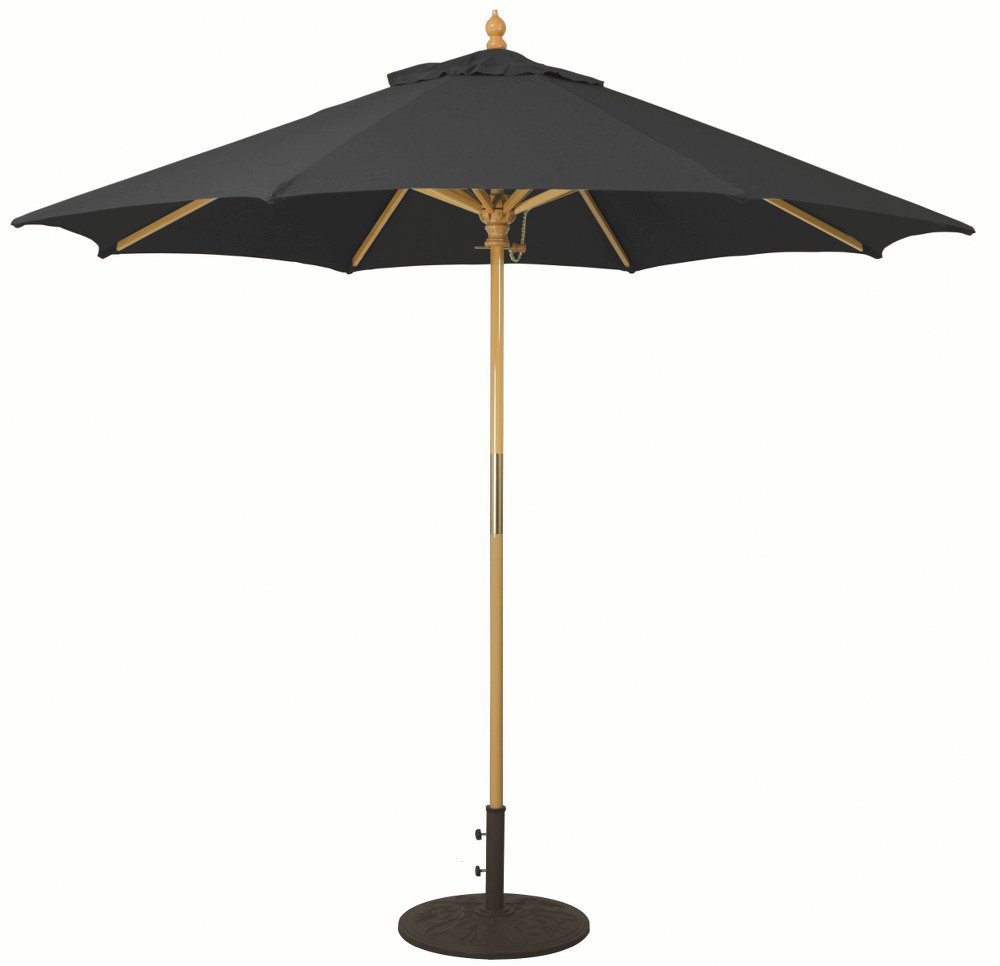 Galtech International-13150-9 Round Umbrella 50: Black LW: Light Wood Sunbrella Solid Colors - Quick Ship