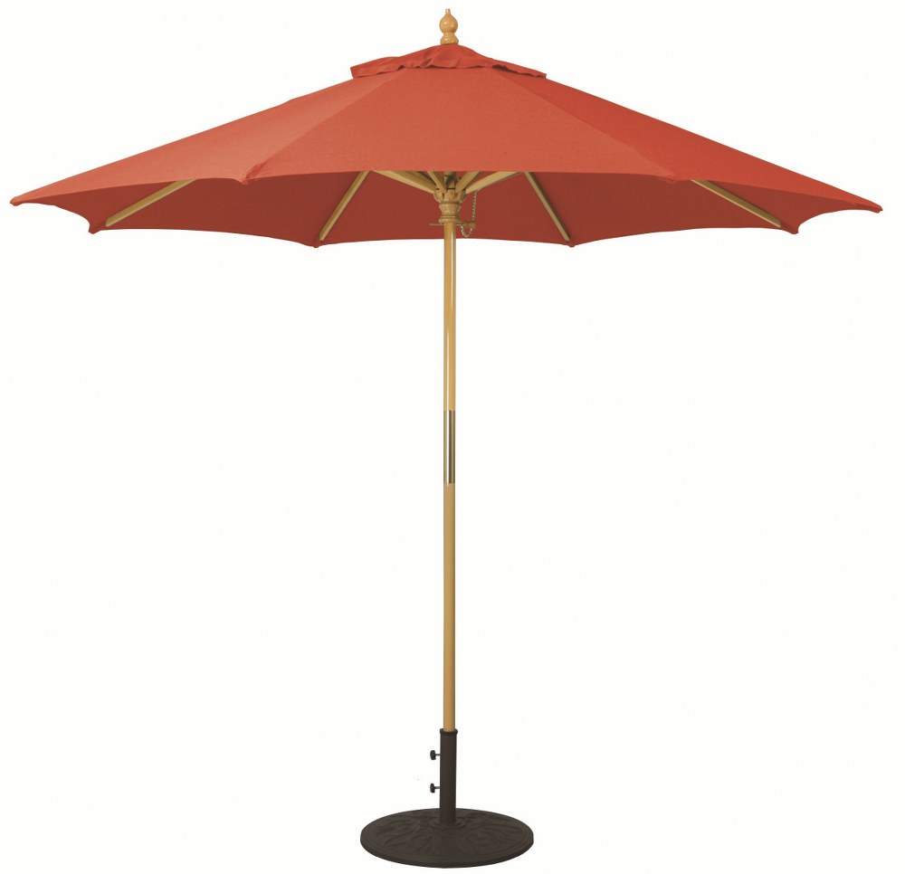 Galtech International-13156-9 Round Umbrella 56: Jockey Red LW: Light Wood Sunbrella Solid Colors - Quick Ship