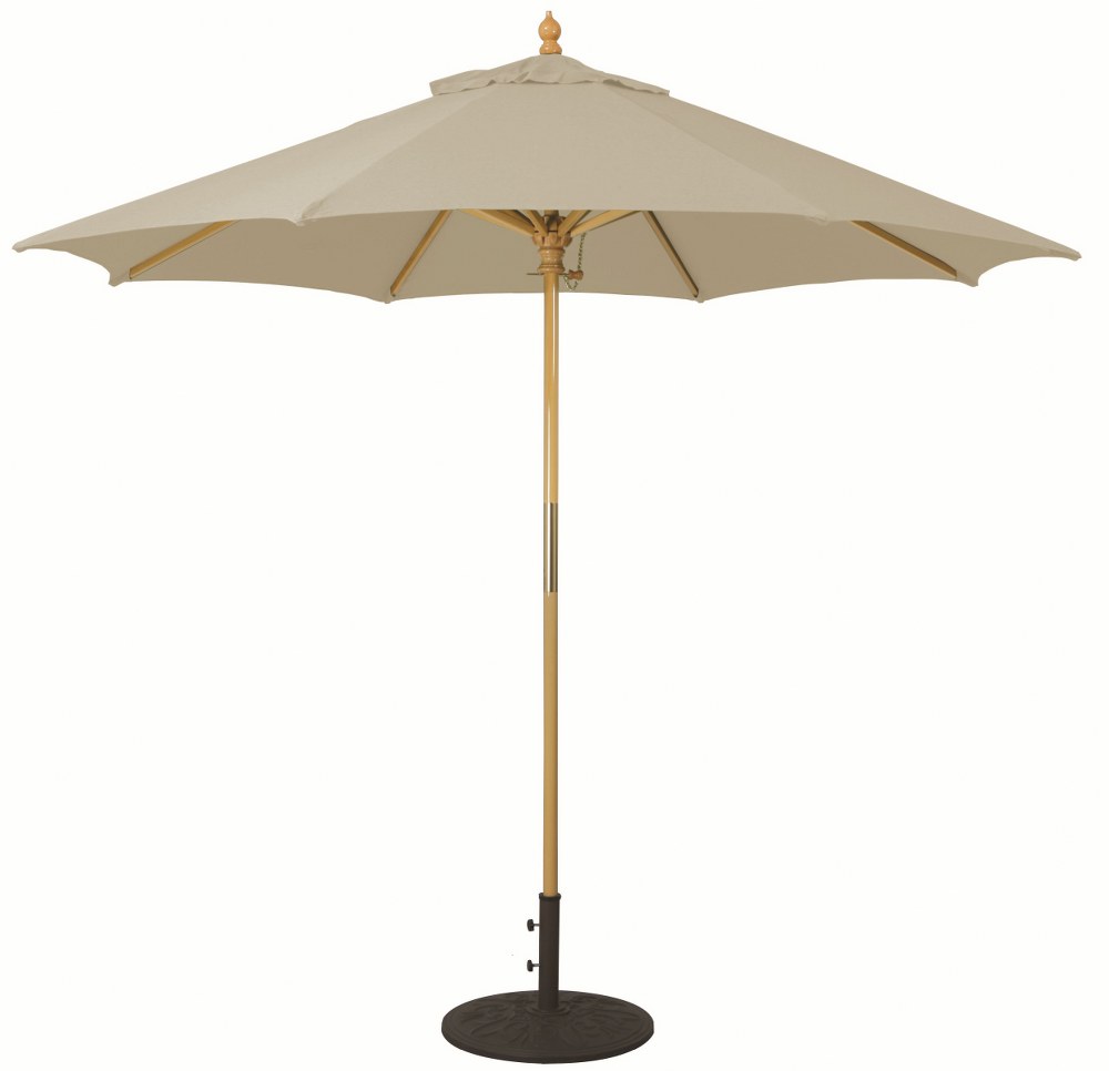 Galtech International-13159-9 Round Umbrella 59: Antique Beige LW: Light Wood Sunbrella Solid Colors - Quick Ship