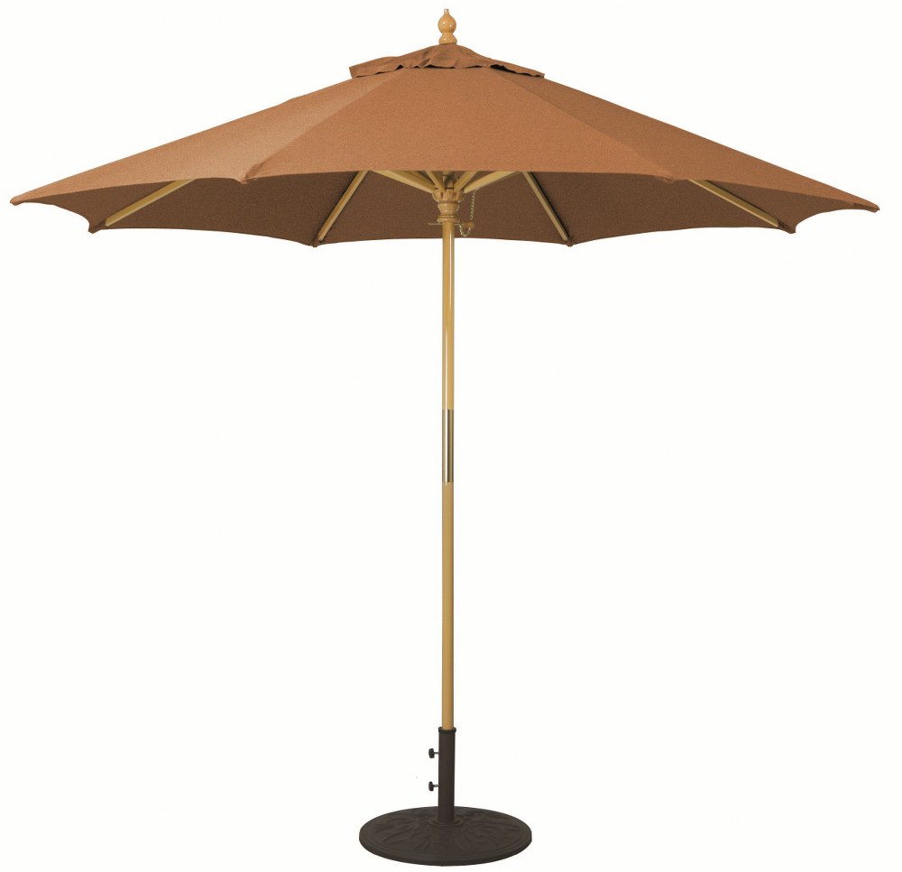 Galtech International-13165-9 Round Umbrella 65: Brick LW: Light Wood Sunbrella Solid Colors - Quick Ship