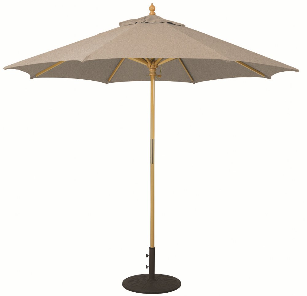 Galtech International-13176-9 Round Umbrella 76: Heather Beige LW: Light Wood Sunbrella Solid Colors - Quick Ship