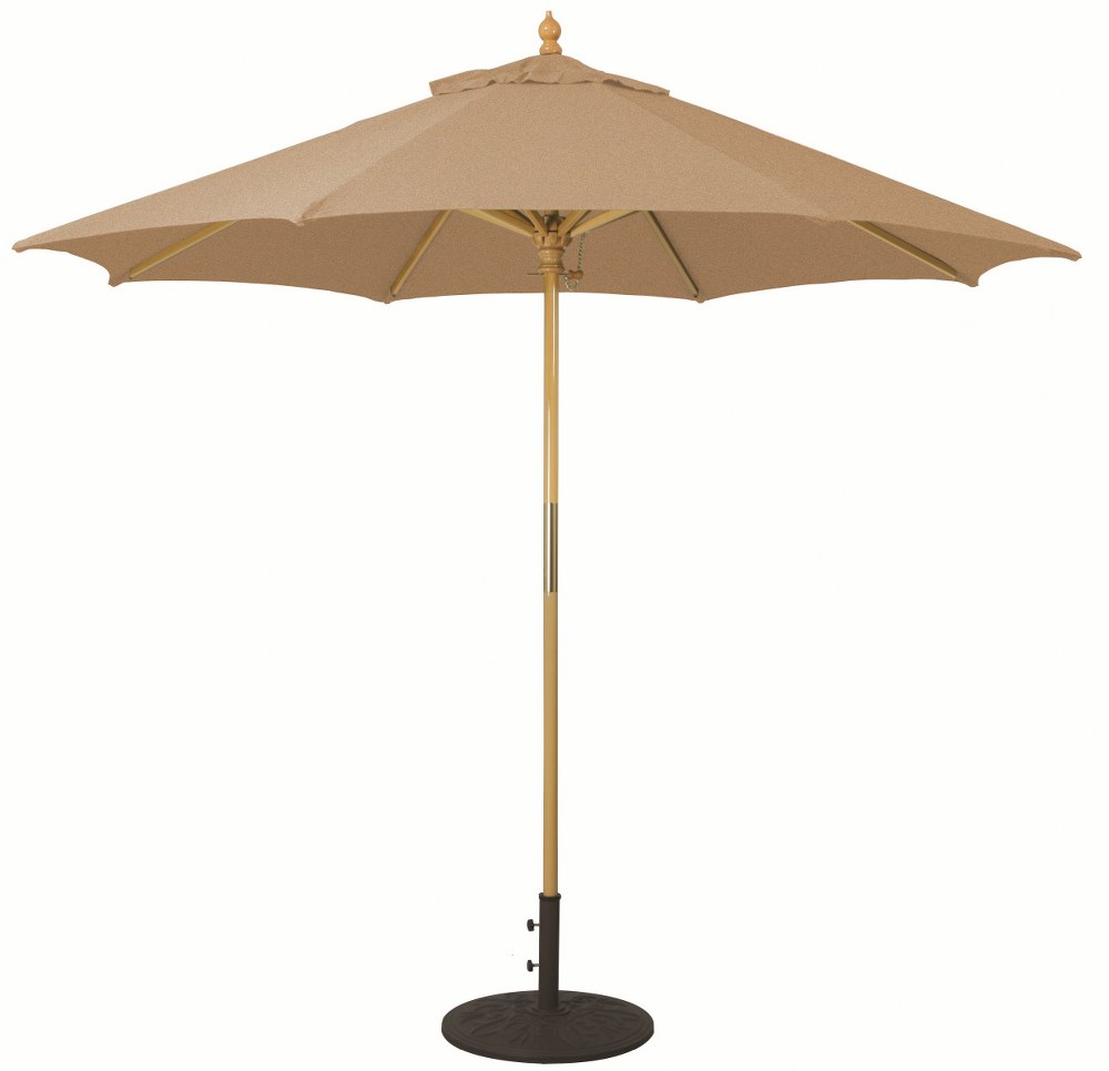 Galtech International-13184-9 Round Umbrella 84: Straw Linen LW: Light Wood Sunbrella Patterns - Quick Ship
