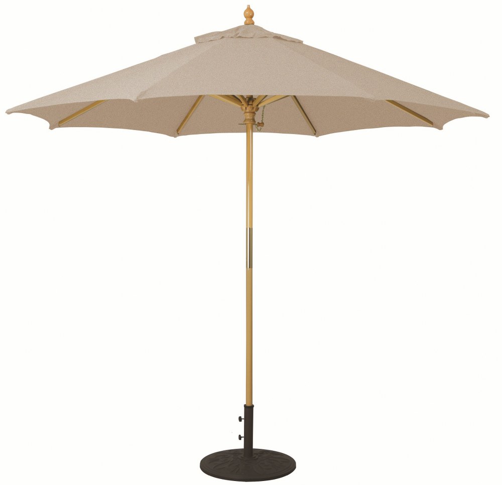 Galtech International-13187-9 Round Umbrella 87: Champagne Linen LW: Light Wood Sunbrella Patterns - Quick Ship