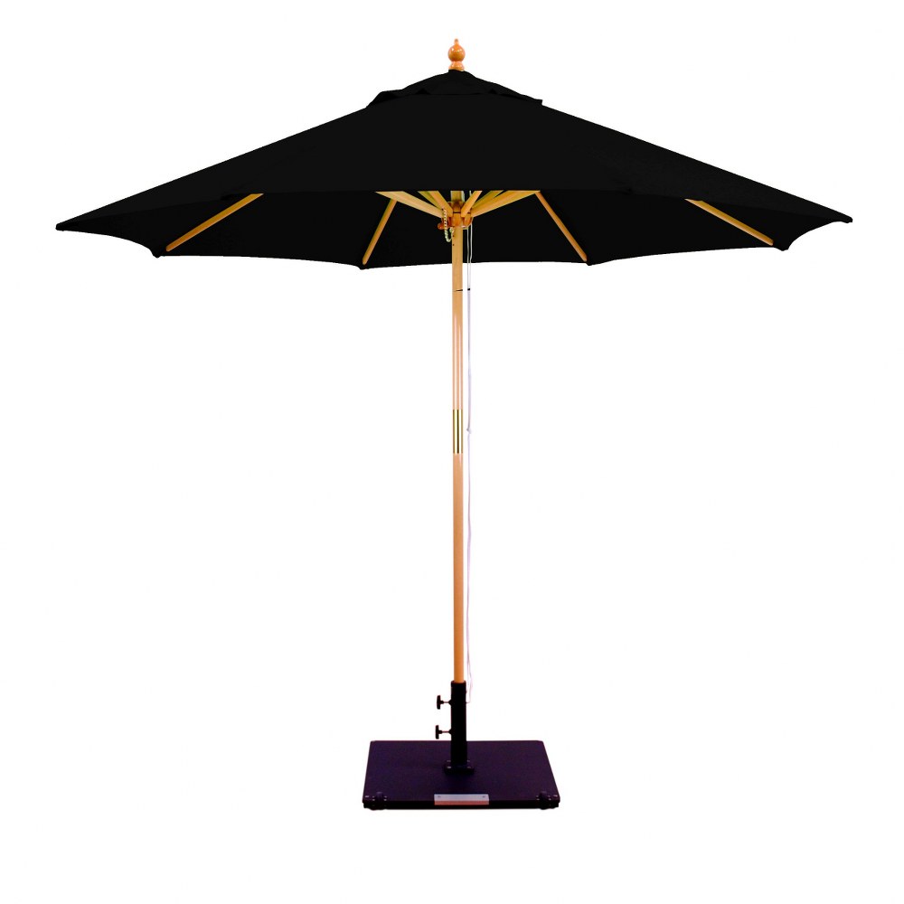 Galtech International-13220-9 Round Double Pulley Umbrella 20: Black LW: Light Wood Suncrylic - Quick Ship
