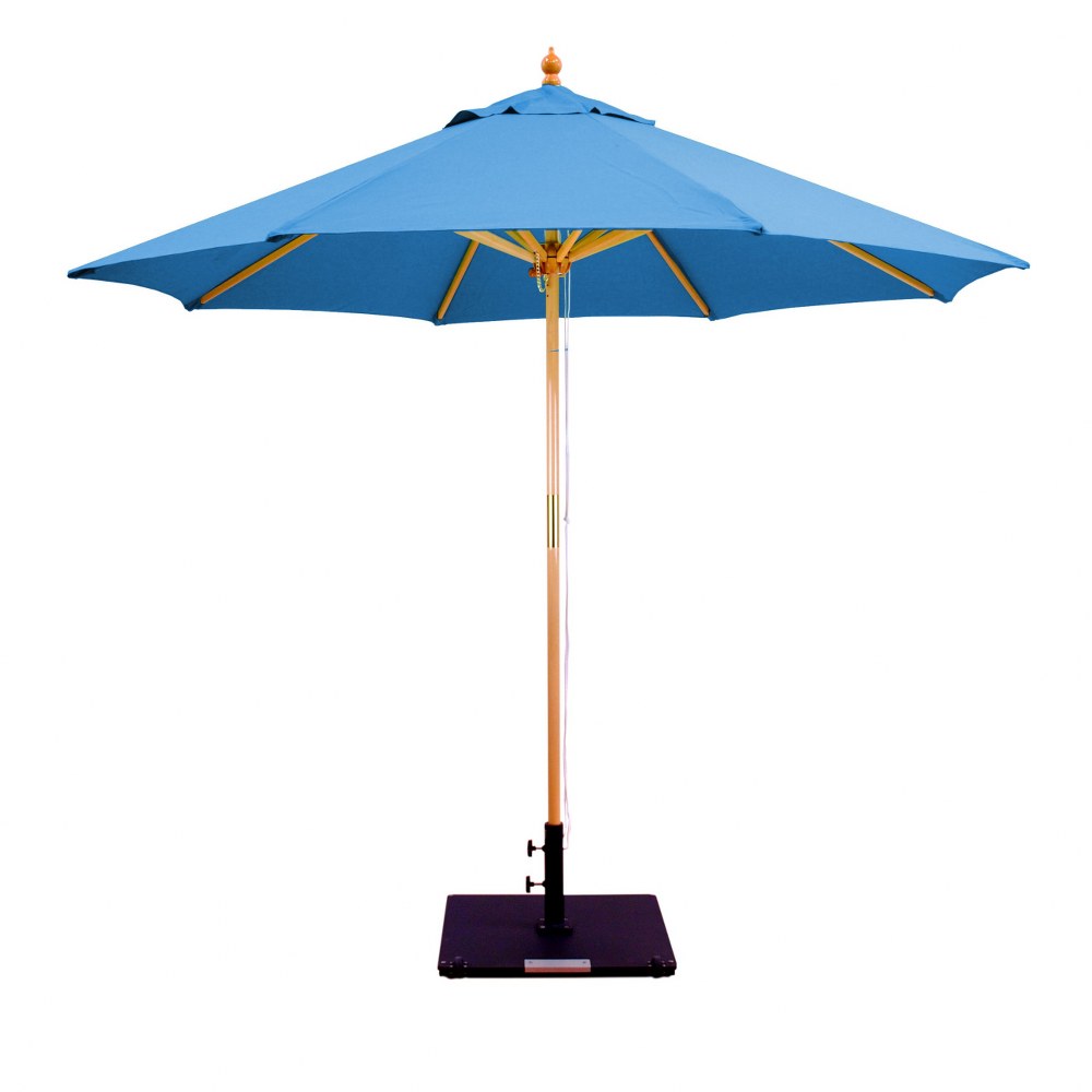 Galtech International-13223-9 Round Double Pulley Umbrella 23: Caribbean Blue LW: Light Wood Suncrylic - Quick Ship