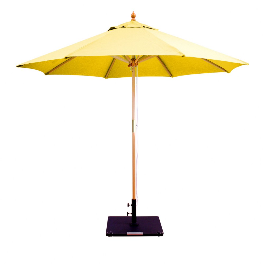 Galtech International-13227-9 Round Double Pulley Umbrella 27: Lemon Yellow LW: Light Wood Suncrylic - Quick Ship